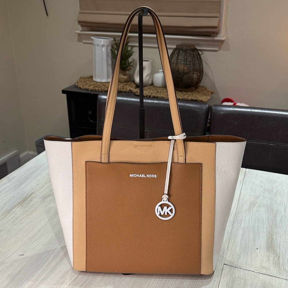 Michael Kors Large Gemma Brown and Tan Leather Color block Tote